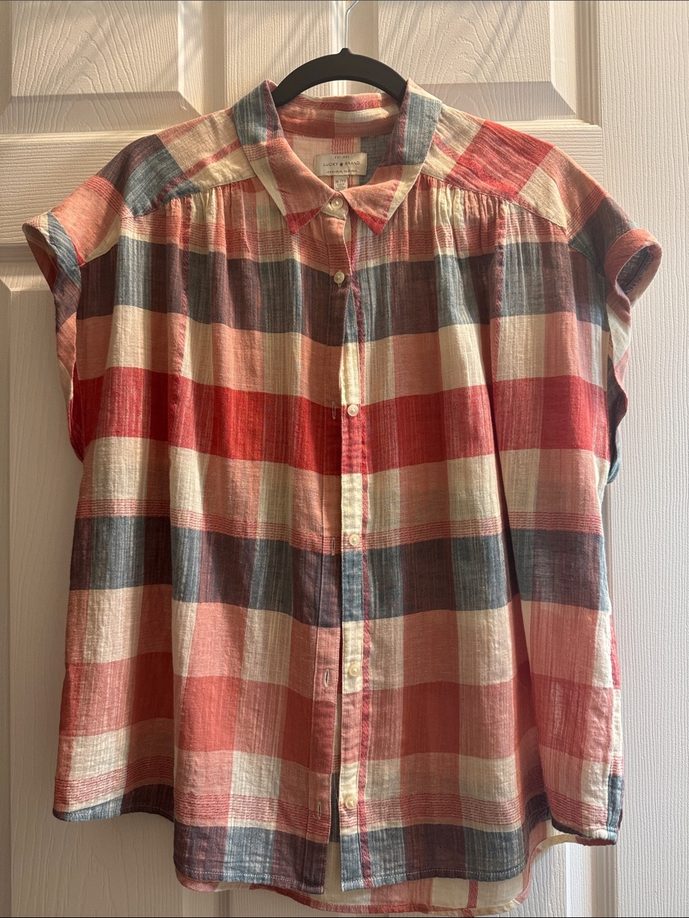 Lucky Brand Plaid Button-Up Shirt in Red, Cream & Blue XL